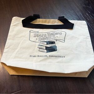 Gilmore Girls Stars Hollow Books Canvas Tote Bag in Cream with Black Handles